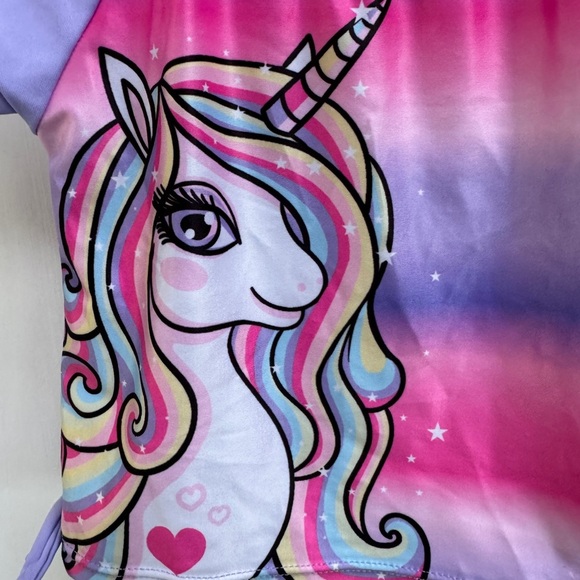 NWOT Real Love 2T Girls Pink & Purple Unicorn Swim Rashguard Shirt - Picture 2 of 4